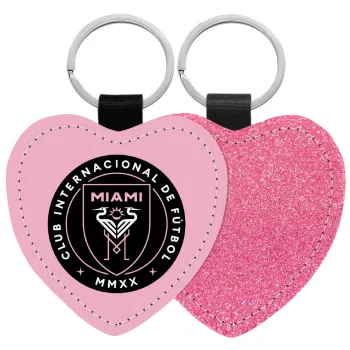 Inter Miami CF, Μπρελόκ PU δερμάτινο glitter καρδιά ΡΟΖ