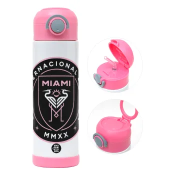 Inter Miami CF, Children's hot water bottle, stainless steel, with safety straw, PINK (500ml)