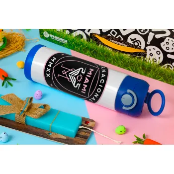 Inter Miami CF, Easter candle, Childrens hot water bottle, stainless steel, with safety straw, BLUE (500ml)