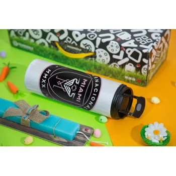 Ίντερ Μαϊάμι (Inter Miami CF), Πασχαλινή Λαμπάδα με Travel Tumbler θερμό με διπλό καπάκι (600ml, BPA free) & κερί αρωματικό πλακέ (30cm) (ΤΙΡΚΟΥΑΖ)