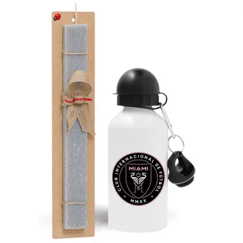 Inter Miami CF, Easter Set, metallic aluminum water bottle (500ml) & aromatic flat Easter candle (30cm) (GRAY)