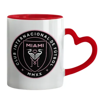 Inter Miami CF, Mug heart red handle, ceramic, 330ml