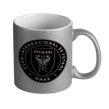 Ίντερ Μαϊάμι (Inter Miami CF), Κούπα Ασημένια Glitter που γυαλίζει, κεραμική, 330ml
