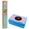 Easter Set, children's snack container BLUE & Easter aromatic flat candle (30cm) (TURQUOISE)