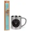 Easter Set, metallic thermal cup (300ml) & aromatic flat Easter candle (30cm) (TURQUOISE)