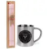 Easter Set, metallic thermal cup (300ml) & aromatic flat Easter candle (30cm) (PINK)