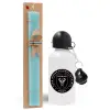 Easter Set, metallic aluminum water bottle (500ml) & scented flat candle (30cm) (TURQUOISE)
