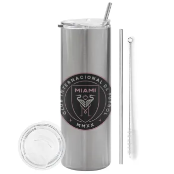 Inter Miami CF, Tumbler stainless steel Silver 600ml, with metal straw & cleaning brush
