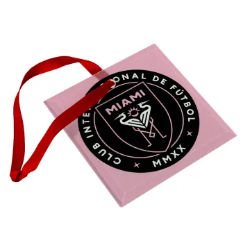 Inter Miami CF, Christmas ornament, glass square ornament 9x9cm