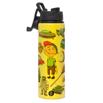 Toys Boy, Metallic water bottle with safety lid, 850ml aluminum
