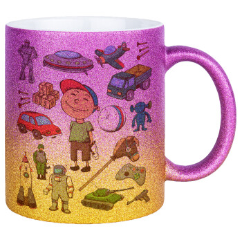 Toys Boy, Κούπα Χρυσή/Ροζ Glitter, κεραμική, 330ml