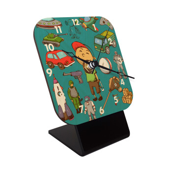 Toys Boy, Επιτραπέζιο ρολόι σε φυσικό ξύλο (10cm)