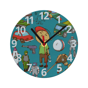 Toys Boy, Ρολόι τοίχου γυάλινο (20cm)