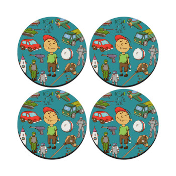 Toys Boy, ΣΕΤ 4 Σουβέρ ξύλινα στρογγυλά (9cm)