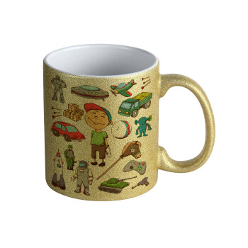 Toys Boy, Κούπα Χρυσή Glitter που γυαλίζει, κεραμική, 330ml