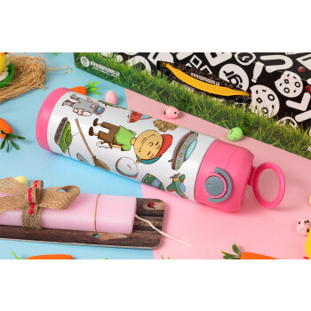 Toys Boy, Πασχαλινή Λαμπάδα με Παιδικό παγούρι θερμό, ανοξείδωτο, με καλαμάκι ασφαλείας, ΡΟΖ (500ml)