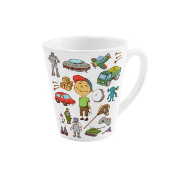 Toys Boy, Κούπα κωνική Latte Λευκή, κεραμική, 300ml