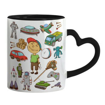 Toys Boy, Κούπα καρδιά χερούλι μαύρη, κεραμική, 330ml