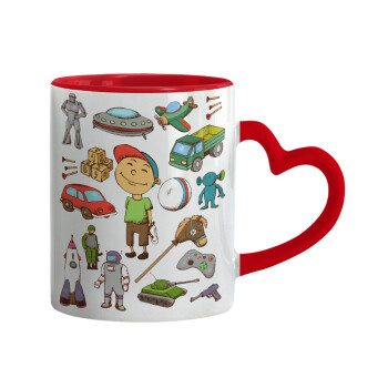 Toys Boy, Κούπα καρδιά χερούλι κόκκινη, κεραμική, 330ml