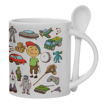 Toys Boy, Ceramic coffee mug with Spoon, 330ml (1pcs)