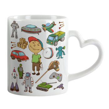 Toys Boy, Κούπα καρδιά χερούλι λευκή, κεραμική, 330ml