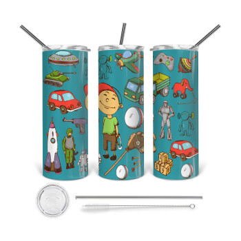Toys Boy, 360 Eco friendly stainless steel tumbler 600ml, with metal straw & cleaning brush