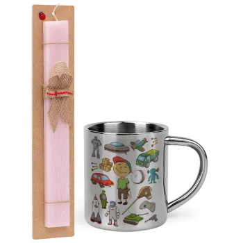 Toys Boy, Easter Set, metallic thermal cup (300ml) & aromatic flat Easter candle (30cm) (PINK)
