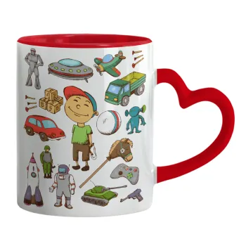Toys Boy, Mug heart red handle, ceramic, 330ml