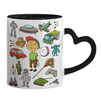 Toys Boy, Κούπα καρδιά χερούλι μαύρη, κεραμική, 330ml