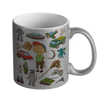 Toys Boy, Κούπα Ασημένια Glitter που γυαλίζει, κεραμική, 330ml