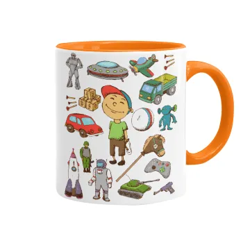 Toys Boy, Κούπα χρωματιστή πορτοκαλί, κεραμική, 330ml