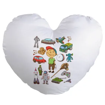 Toys Boy, Μαξιλάρι καναπέ καρδιά 40x40cm περιέχεται το  γέμισμα