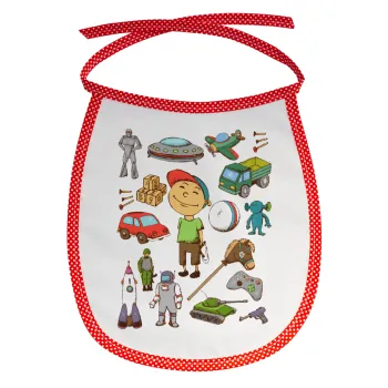 Toys Boy, Σαλιάρα μωρού αλέκιαστη με κορδόνι Κόκκινη