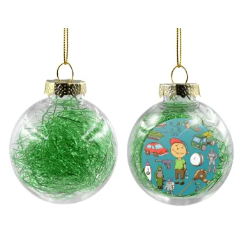 Toys Boy, Transparent Christmas tree ball ornament with green filling 8cm