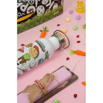 Toys Boy, Πασχαλινή Λαμπάδα με παγούρι μεταλλικό (620ml, stainless steel) & κερί αρωματικό πλακέ (30cm) (ΡΟΖ)