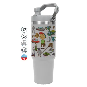 Toys Boy, GREY color, 890ml (30oz) stainless Steel Tumbler with Handle