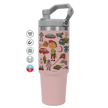 Toys Boy, Pink color, 890ml (30oz) stainless Steel Tumbler with Handle