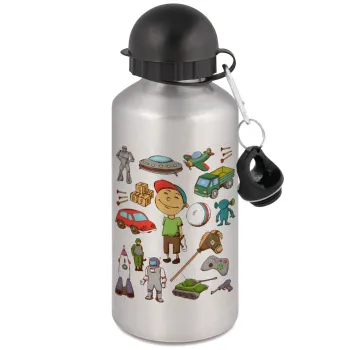 Toys Boy, Metallic water jug, Silver, aluminum 500ml