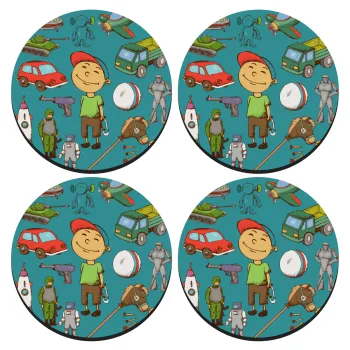 Toys Boy, SET of 4 round wooden coasters (9cm)