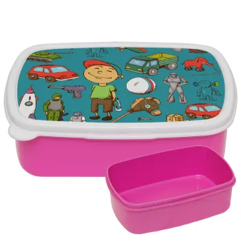 Toys Boy, ΡΟΖ παιδικό δοχείο φαγητού (lunchbox) πλαστικό (BPA-FREE) Lunch Βox M18 x Π13 x Υ6cm