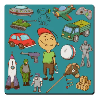 Toys Boy, Τετράγωνο μαγνητάκι ξύλινο 6x6cm