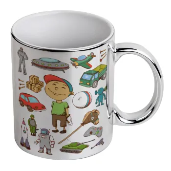 Toys Boy, Κούπα κεραμική, ασημένια καθρέπτης, 330ml