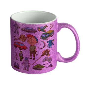 Toys Boy, Κούπα Μωβ Glitter που γυαλίζει, κεραμική, 330ml