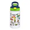Children's hot water bottle, stainless steel, with safety straw, green, blue (350ml)