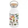 Metallic thermos (Stainless steel) White with wooden lid (bamboo), double-walled, 350ml