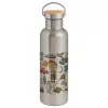 Stainless steel Silver with wooden lid (bamboo), double wall, 750ml