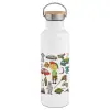 Stainless steel White with wooden lid (bamboo), double wall, 750ml