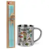 Easter Set, metallic thermal cup (300ml) & aromatic flat Easter candle (30cm) (TURQUOISE)