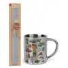 Easter Set, metallic thermal cup (300ml) & Easter aromatic flat candle (30cm) (GRAY)