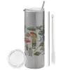 Tumbler stainless steel Silver 600ml, with metal straw & cleaning brush